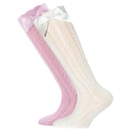 Ewers Knestrømper 2-pakning Traforato sløyfe beige/rosa