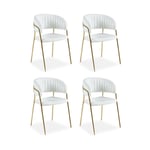 Paris Prix - Lot de 4 Chaises en Bouclette Batora 79cm Crème & Or