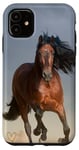 Coque pour iPhone 11 Motif Cheval Bai Brun, Beau Coeur D'Amour Doré Mignon