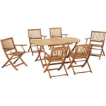 Ensemble table à manger ovale et 6 chaises de jardin pliables en bois de peuplier pour 6 personnes - OUTSUNNY