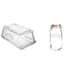 Kilner Vintage Glass Butter Dish with Lid & 2 litre Round Glass Clip Top Preservation Storage Jar