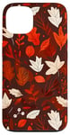 Coque pour iPhone 13 Rouge minimaliste géométrique feuilles d'automne motif floral automne