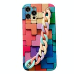 Uusi Iphone 12:lle 3d Square Suojakotelo Rainbow Rannekorulla(a)