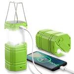 ROCAM Lampe Solaire Camping Rechargeable, Lampe Torche pour Eclairage Extérieur, Lanterne Camping IPX4 Étanche, 3 Méthodes de Charge, pour Camping, Excursions, Secours, Pêche, Cave, Vert