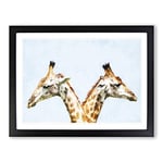 Giraffes Looking Both Ways Painting Modern Art Framed Wall Art Print, Ready to Hang Picture for Living Room Bedroom Home Office Décor, Black A3 (46 x 34 cm)