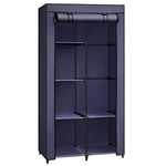 SONGMICS Armoire à Vêtements, Penderie, 1 Tringle à Vêtements, 6 Niveaux, Tissu Non-tissé, Cadre Métallique, 45 x 88 x 168 cm, pour Chambre, Couloir, Dressing, Bleu Foncé RYG084I02