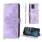 Auslbin Fleur Coque Motorola Moto G14 4G 6.5", 5 Cartes étui de Protection en Cuir PU de Style Vintage pour Moto G14 PAYF0010IN Housse, Violet