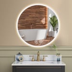 YOLEO Miroir de Salle de Bain Rond avec éclairage 50cm, Miroir LED avec Interrupteur Tactile, Miroir LED de Salle de Bain antibuée, 3 Couleurs de Lumière réglables en continu