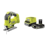 Ryobi - Scie sauteuse pendulaire 18V Livrée avec un coffret de 11 lames (bois - métal - plastique - granit - carrelage) - 1 batterie 4Ah et 1 chargeur rapide