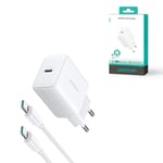 Joyroom PD 20W USB-C hurtiglader med 60W USB-C til USB-C-kabel, 1m - Hvit