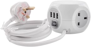 3 WAY White CUBE POWER SOCKET 3 USB PORTS & 1.4M ELECTRIC EXTENSION LEAD