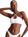 Calvin Klein Women Bikini Top Halter Bralette Wireless, White (Pvh Classic White), L