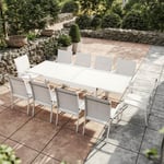 Table de jardin extensible aluminium 270cm + 10 fauteuils empilables textilène - blanc - ANDRA