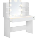 Coiffeuse Lucia Blanc éclairage led table de maquillage miroir chambre dressing rangement tioir 3 compartiments Blanc avec led 108x40x140cm - Casaria