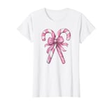 Retro Coquette Bow Candy Cane Christmas Season Women Girl T-Shirt