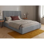 Vente-unique Lit coffre 140 x 190 cm avec tête de lit coutures verticales - Tissu - Gris - SARAH