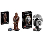 LEGO 75371 Star Wars Chewbacca Set, Collectible Wookiee Figure with Bowcaster, Minifigure and Information Plaque & 75328 Star Wars The Mandalorian Helmet Buildable Model Kit