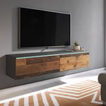 Meuble tv contemporain anthracite et chêne avec led 2 portes malorie - 180 cm