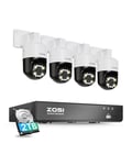 ZOSI 3K Kit Caméra de Surveillance PoE, 8CH 2To 8MP NVR avec 5MP Caméra Surveillance Extérieure PoE, Caméra PT 360, Détection de Personne/Véhicule, Audio Bidirectionnel, Alarme Sonore et Lumineuse