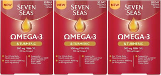 3 x Seven Seas Omega-3 Fish Oil & Turmeric Supplement 30 Capsules & 30 Tablets