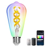 Aigostar Ampoule Connectée Alexa, Ampoule LED RGB CCT 4.9W 420LM, Ampoule WIFI ST64 2700K-2500K, Lampe Connectée Compatible avec Alexa et Google Home, Ampoule Vintage E27 Chaude Blanc, 1 Unité.