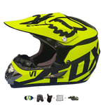 Casque Enfant Moto,Casque Moto Cross Enfant avec Design Fox Casque Cross Enfant avec Gants/Lunettes/Masque/Filet à Elastique(6 PCS) Convient pour Toutes Les Saisons (57-58CM)