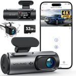 WOLFANG 4K Dash Cam Front and Rear WiFi Dashcam, Dual Car Camera Dash Cam with Super Night Vision, Loop Recording, G-Sensor, 170 Wide Angle, Parking Guard, with SD Card, APP Control