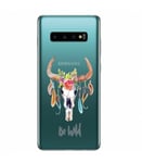 Coque Galaxy S10e Skull Bull boheme plumes fleur wild transparente