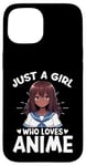 Coque pour iPhone 15 Just a Girl Who Loves Anime Merch Afro-Américain Afro