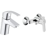 GROHE Eurosmart Single-Lever Basin tap with pop-up Waste, Plug, one Handle Basin Mixer tap, Bathroom, Regular spout, Water-Saving, Easy to Clean + Bathroom Faucet - Single Lever Shower Mixer