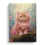 Persian Cat Bubble Gum Painting No.2 Canvas Print for Living Room Bedroom Home Office Décor, Wall Art Picture Ready to Hang, 30x20 Inch (76x50 cm)