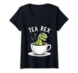 Womens Tea Rex T-Rex Tea Lover Dinosaur Pun Joke V-Neck T-Shirt