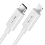 deleyCON 0,5m Câble de Recharge USB-C Lightning Câble de Données Câble de Recharge Ultra Rapide Certifié MFI pour iPhone 14 13 12 11 Pro Max Mini Power Delivery - Blanc