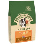 Ekonomipack: 2 x 10/12 kg James Wellbeloved hundfoder - Junior Turkey & Rice (2 x 12 kg)