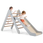 Costway - 2 en 1 Triangle d'escalade Montessori Enfant avec Toboggan, Echelle d'Escalade en Bois avec Hauteur Réglable, Jouet d'escalade pour Chambre