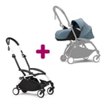 Stokke Pack chassis poussette YOYO³ Blanc + pack nouveau-né 0+ Aqua