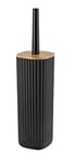 Allstar Kit d'accessoires pour WC Rotello, support fermé pour brosse WC (incluse) avec couvercle en bambou, structure cannelée, Ø 10 x 36 cm, tête de brosse interchangeable, noir/couleur naturelle