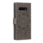 Flip Case for Samsung Galaxy S10+, Genuine Leather Case Business Wallet Case with Card Slots, Magnetic Flip Notebook Phone Cover with Kickstand for Samsung Galaxy S10+ (Grey)