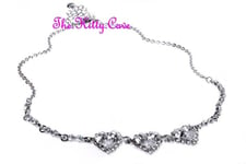 Vintage Glamour Bridal Wedding Silver Heart Choker Necklace W/ Swarovski Crystal