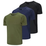 Cimic 3 Pack T Shirt Sport Homme Tee Shirt Homme Tshirt Sport T-Shirt à Manches Courtes Running Fitness Respirant Séchage Rapide Gym Baselayer Haut (590-Black Navy Green-2XL)