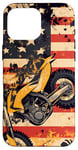 Coque pour iPhone 16 Pro Max Drapeau américain Art déco jaune pour moto Dirt Bike Braap