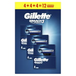 Gillette Mach3 Turbo Recharges De Lames De Rasoir Pour Homme, 12 Recharges De Lames, Pack 4 x 3 Lames, Rasage Confortable