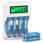 GRbatty 8PCS Piles AAA Rechargeables NiMH 1,2V 1100mAh,Pile Rechargeable AAA avec Chargeur,Chargeur de Piles AA AAA NiMH avec Indicateur LED Intelligent