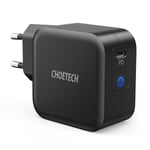 Choetech matkaseinälaturi GaN USB Type C 60W Virtalähde + USB Type C - USB Type C -kaapeli 1,8m musta (Q6006)