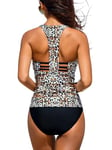 CUPSHE Tankini pour femme - Dos nageur - Coupe fluide - Taille mi-haute - Maillot de bain deux pièces, Noir/léopard, XS