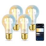 Aigostar Edison Ampoule Connectée Alexa E27 6W LED Ampoules Vintage WiFi A60 Ampoule Intelligent Retro, Compatible avec Alexa et Google Home, Dimmable 2700K-6500K, Ambre 4 Unités