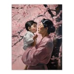 Artery8 Madame Butterfly Opera Mother And Son Under Cherry Blossom Tree Under Pink Flower Blooms Large Wall Art Poster Print Thick Paper 18X24 Inch