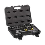 Stanley STMT82830-1 Coffret De 20 Douilles ½’’ + Cliquet 72 Dents+ 2 Rallonges 1/2" + 1 Cardan Universel 1/2" - Coffret Compact Et Résistant Avec Attaches En Métal - Jeu De 24 Pièces