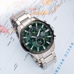 NEW CASIO EDIFICE MENS WATCH GREEN DIAL & STEEL SILVER BRACELET EFR-303DB-3AVUPR