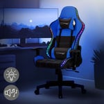 ML-Design Chaise de Jeu avec LED RGB, Haut-Parleurs Bluetooth, Bleu, Similicuir, Chaise de Bureau Ergonomique, Dossier Haut, Appui-tête, Coussin